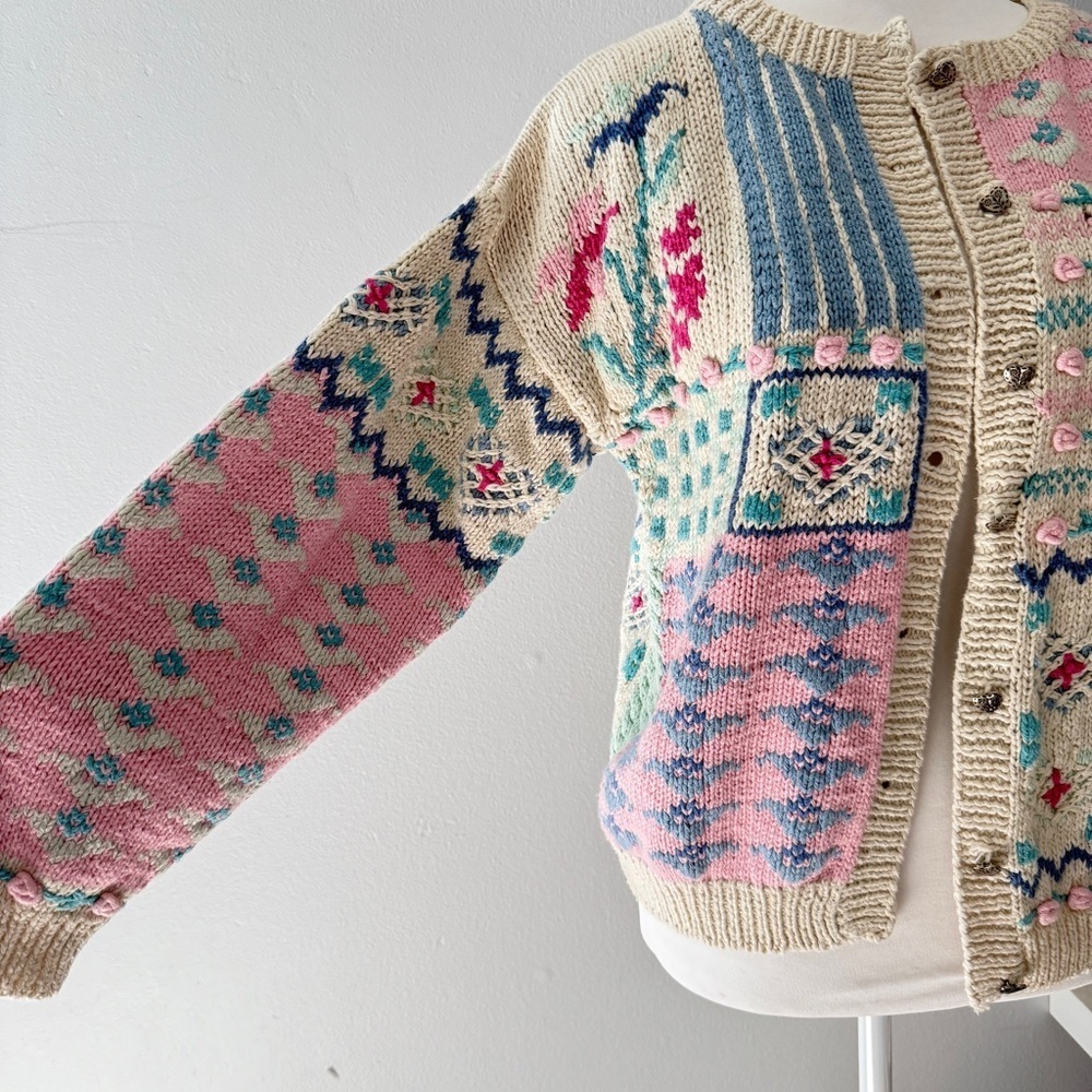 Bryn Connelly Boho Patchwork Textured Cardigan in Soft Pastels Medium - Picture 2 of 13